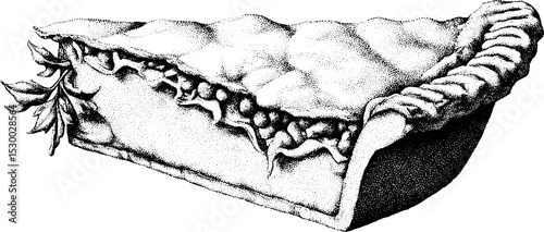 Shepherd's pie slice with textured topping and dotwork design for culinary art prints