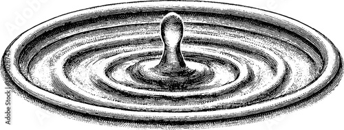 Single raindrop mid-fall creating concentric splash pattern for nature design