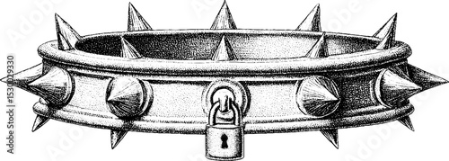 Vintage spiked dog collar with padlock detail for canine styling and security