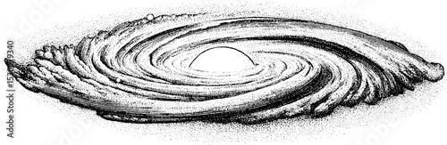 Abstract spiral galaxy with dotted star-like points in black and white design for art prints