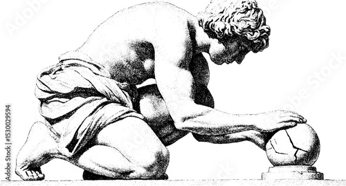 Atlas kneeling with cracked globe symbolizing burden and resilience