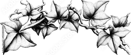 Dotwork tattoo design of stone archway with ivy tendrils