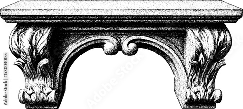 Ornate stone bench with carved legs and textured seat design