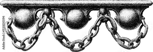 Punk-inspired studded belt with hanging chain loops dotwork design for tattoos or fashion accessories