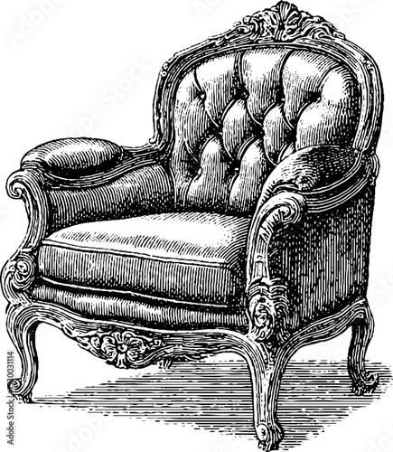 Vintage velvet armchair silhouette with intricate tufted details for interior design inspiration