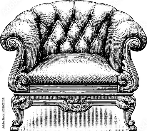 Elegant velvet armchair silhouette with tufted detail design for interior decor