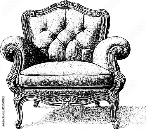 Elegant velvet armchair silhouette with tufted details for interior design inspiration