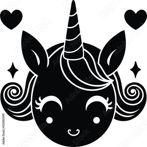 Adorable Unicorn Illustration Magical Creature with Hearts and Stars