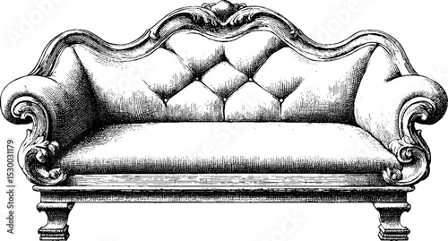 Vintage velvet settee with tufted back in dotwork style for elegant interior design