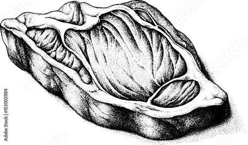 Venison steak dotwork tattoo design with charred texture