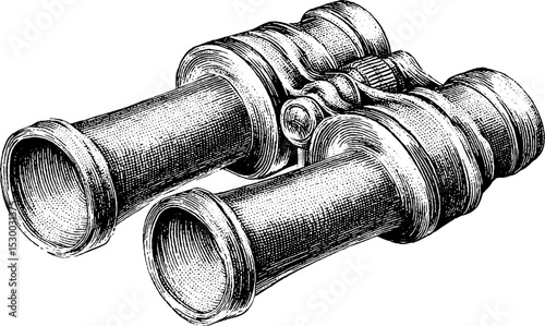 Vintage binoculars with leather strap and brass accents for antique collector's display