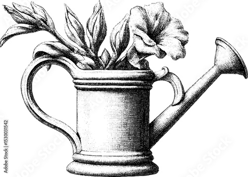 Vintage watering can with embossed floral detail for garden and decor themes