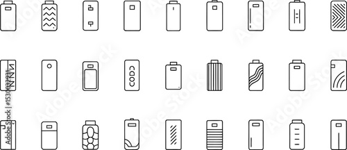 Battery Icon Set Line Art Black and White Various Designs