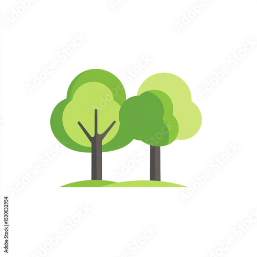 Stylized green trees in a vibrant icon, representing a forest or nature.