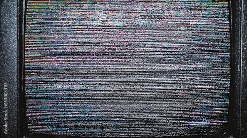 Screen monitor VHS noise with retro glitch distortion lines from an old analog television signal display