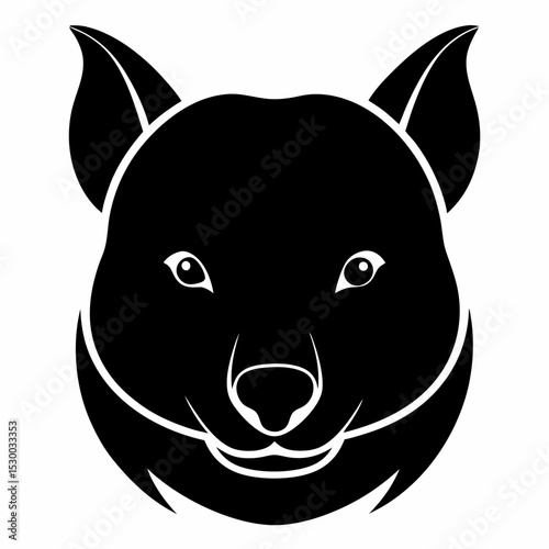 Wombat Head Silhouette Design for Banner or Advertisement with Black and White Colors on a White