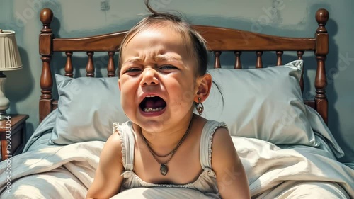 Baby, crying and screaming, child very upset, attention on child's face