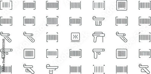 Black and White Barcode Scanner Icons Website Onboarding Flow