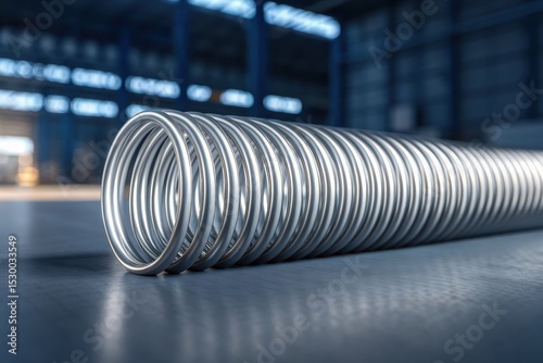 Platinum Metal Fabrication Concept, A coiled platinum wire forming a spiral on a matte surface, showcasing elegance and modern design. photo