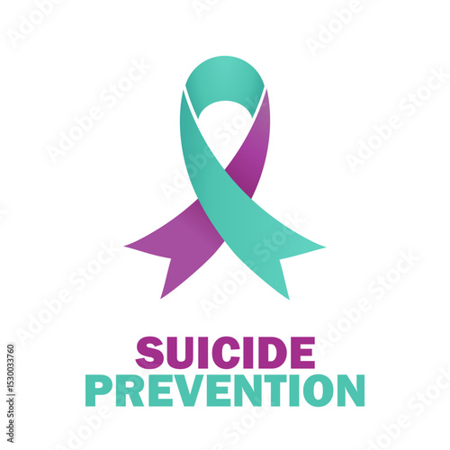 Suicide prevention awareness ribbon isolated vector. Teal and purple reminder ribbon for suicide loss prevention campaign.