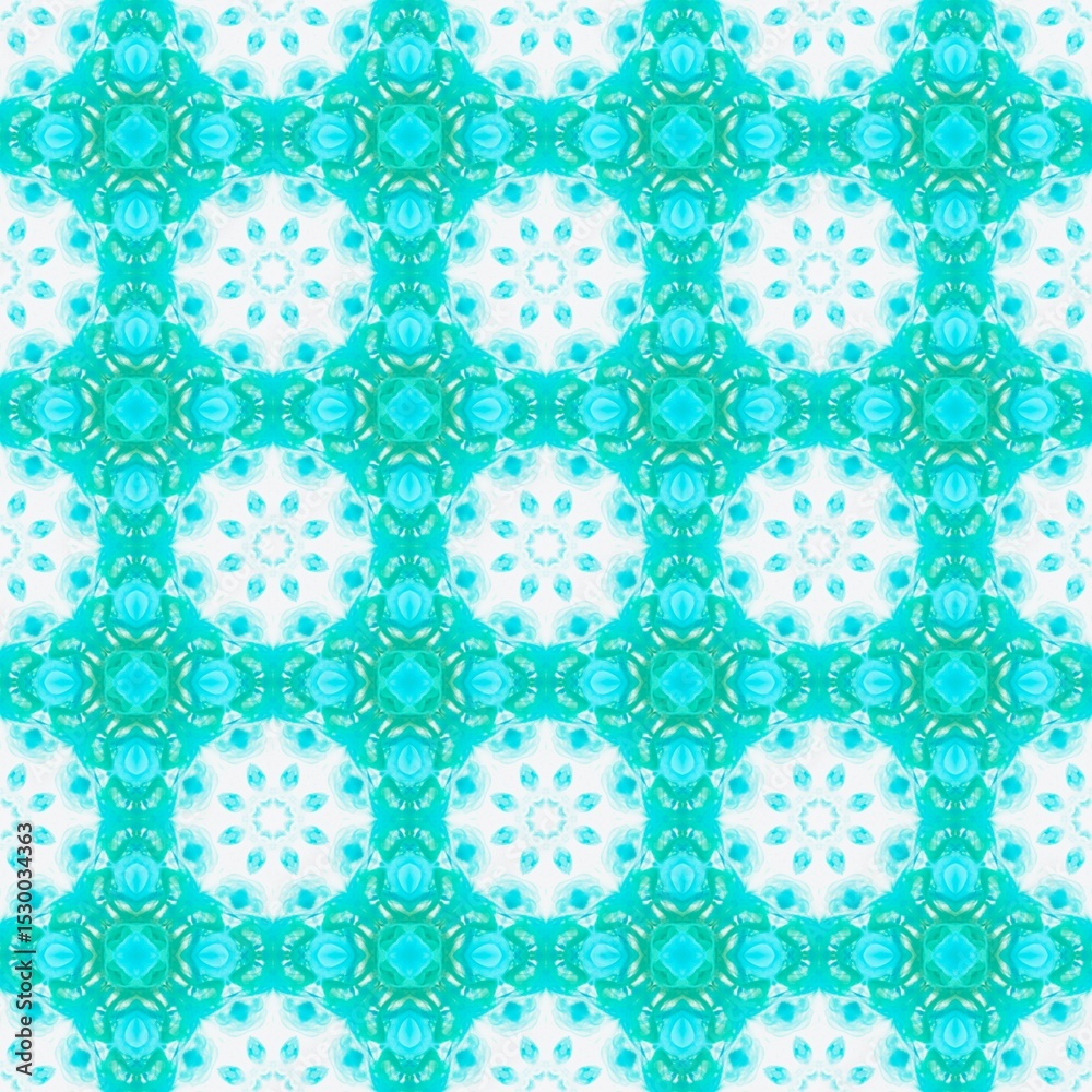 aqua kaleidoscope pattern with floral and geometric shapes isolated on white background, a Seamless pattern Seamless pattern