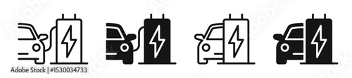 Electric car charging station icons. Electric car charge. Electric car battery icons. Electro car charger icons set. EPS 10
