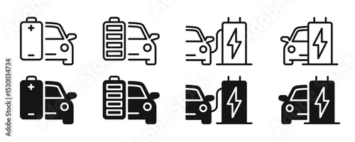 Electric car charging station icons. Electro car charger vector icons. Electric car charge. Electric vehicle concept icons. EPS 10