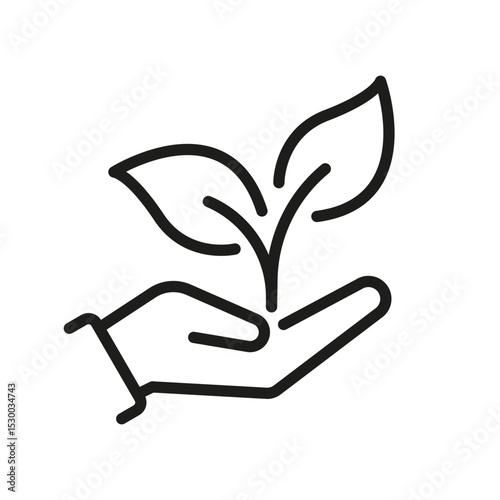 Hand with plant. ECO friendly icon. Plant in hand. Hand holding plant. ECO world. Ecological concept icon. EPS 10