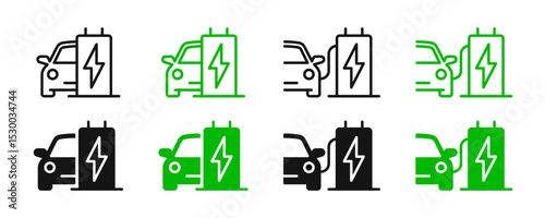 Electric car charging station icons. Electric car charge. Electro car charger icons set. EPS 10