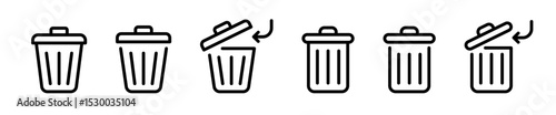 Trash bin icons. Trash can vector icon set. Delete symbols. Rubbish basket.