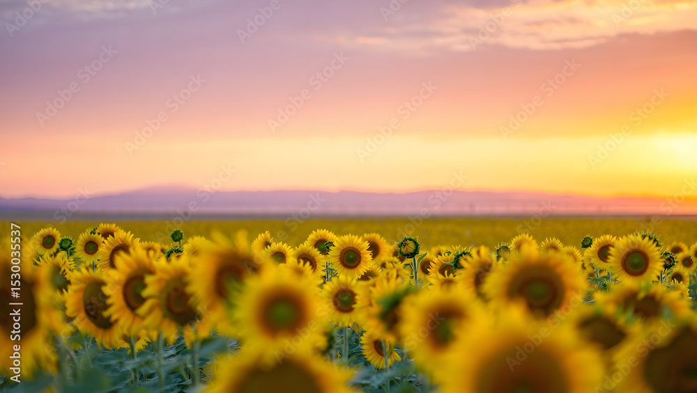 Obraz premium Sunflowers at sunset golden hour summer field landscape