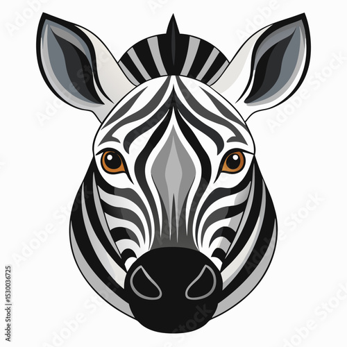 Zebra Head Front View Illustration on White Background for Banner or Advertisement Design Project