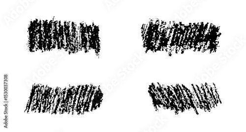Brush set made with chalk and charcoal strokes black on white background