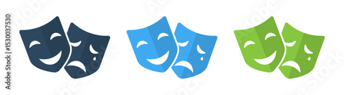 Theatre mask icon. Theatrical mask icon set. Masquerade vector icons. Mask icon. Comedy and tragedy theatrical masks icons. Comic and tragic mask. Vector
