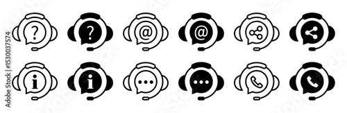 Support service icons. Call center symbols set. Customer support service icons set. Online customer support. Vector