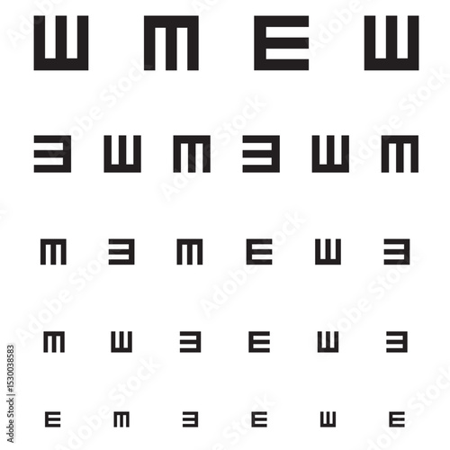 Eye chart table diagram ,optotype, Traditional Tumbling "E" Visual Acuity Chart