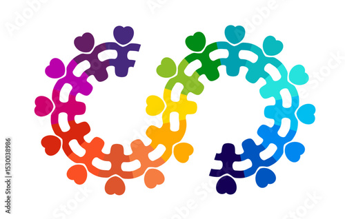Abstract teamwork people love heart. Infinity gear puzzle concept. Vector isolated on a white background.
