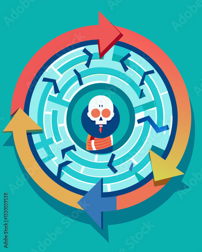 The maze is a neverending loop mirroring the constant cycle of stress and anxiety.. Vector illustration
