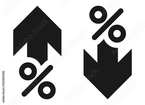 percentage icons, percent arrows icon set . with increase arrow up icon, decrease arrow down icon . profit and lose money vector icons