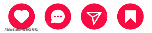 like icon button, love, comment, share, save icon signs - social media notification icons. social network post reactions collection set. vector illustration