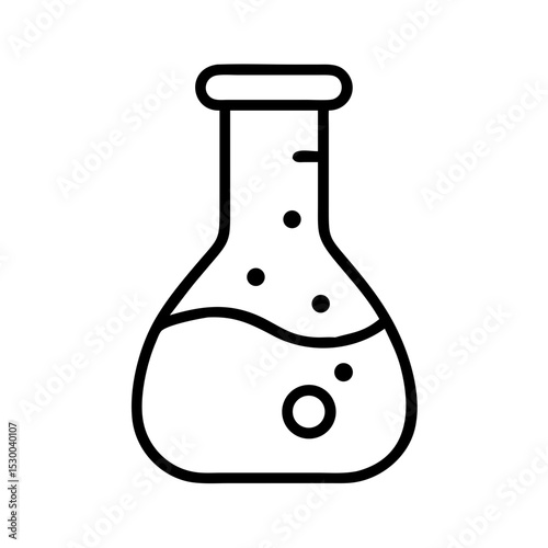 Laboratory flask with liquid and bubbles in minimalistic style  