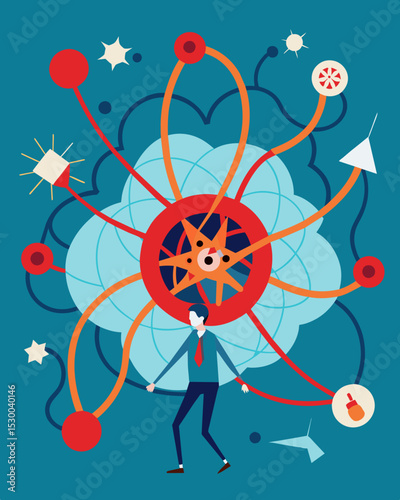 The stress web can easily become a vicious cycle with one stressor leading to another creating an inescapable pattern.. Vector illustration