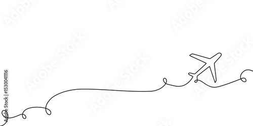 travel art continuous one outline line plane illustration doodle icon vector. trip line plane flight sketch air airplane fly world background airport path single aircraft drawn business road linear