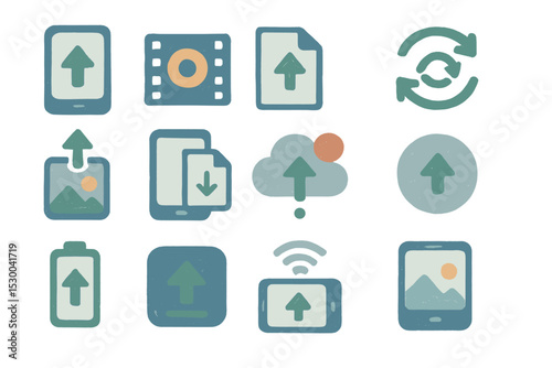 Cloud-based file sharing and synchronization icons on digital background