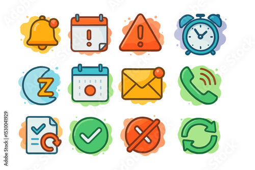 Colorful notification and reminder icons for apps and websites
