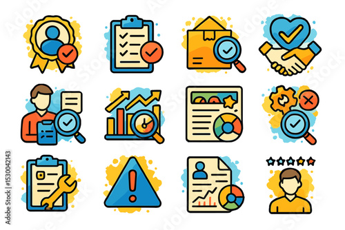 Business and teamwork icons highlighting analysis and problem solving