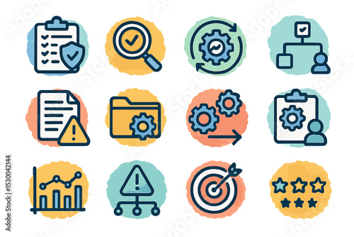 Business process optimization icons for data management and analysis