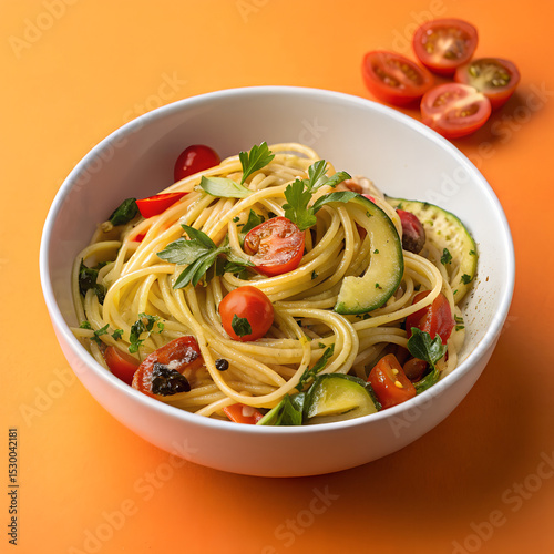 Fresh Spaghetti with Tomatoes and Zucchini