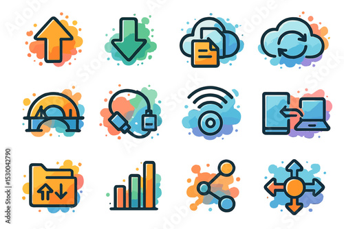 Colorful abstract icons representing technology and data connections