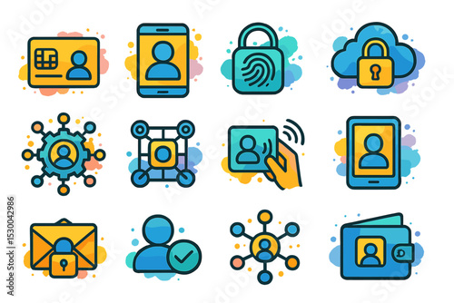 Digital security icons collection with smartphone and cloud elements